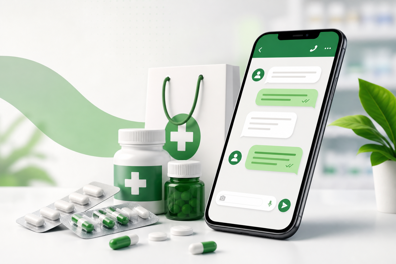 Illustration of medicine ordering through a phone chat